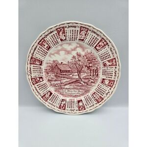 Vintage 1975 Calendar Plate Alfred Meakin Staffordshire Red Transferware Farm